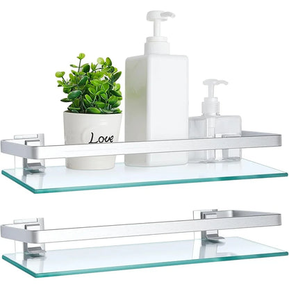Bathroom Glass Corner Shelf 2 Pieces Aluminum