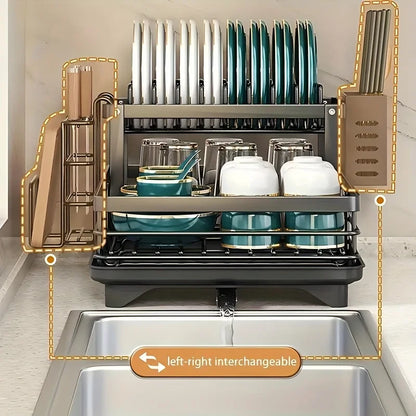 Double-tier extendable dish drainer suitable for kitchen