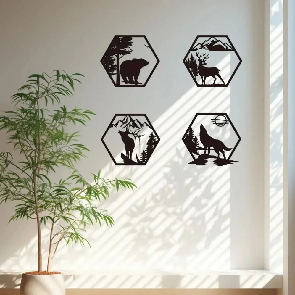 Wilderness Metal Wall Sculpture Set Rustic Forest