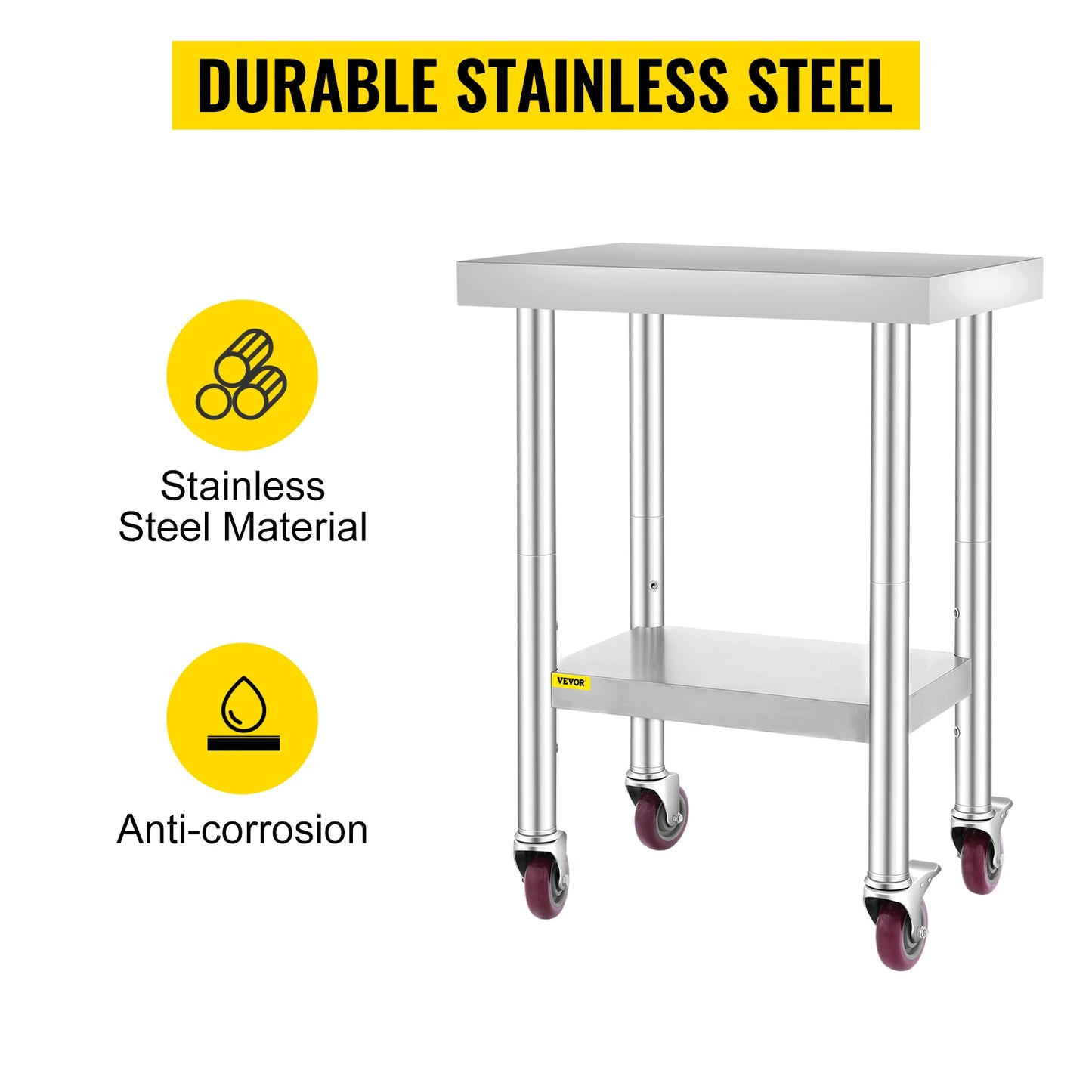 Stainless Steel Kitchen Worktable shelves with Wheels