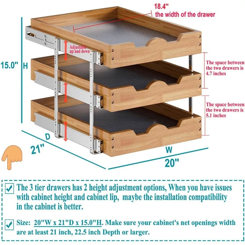 Pull Out Cabinet Drawer 3 Tier Heavy-Duty