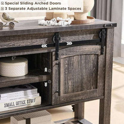Farmhouse Entryway Table with Sliding Arch Doors