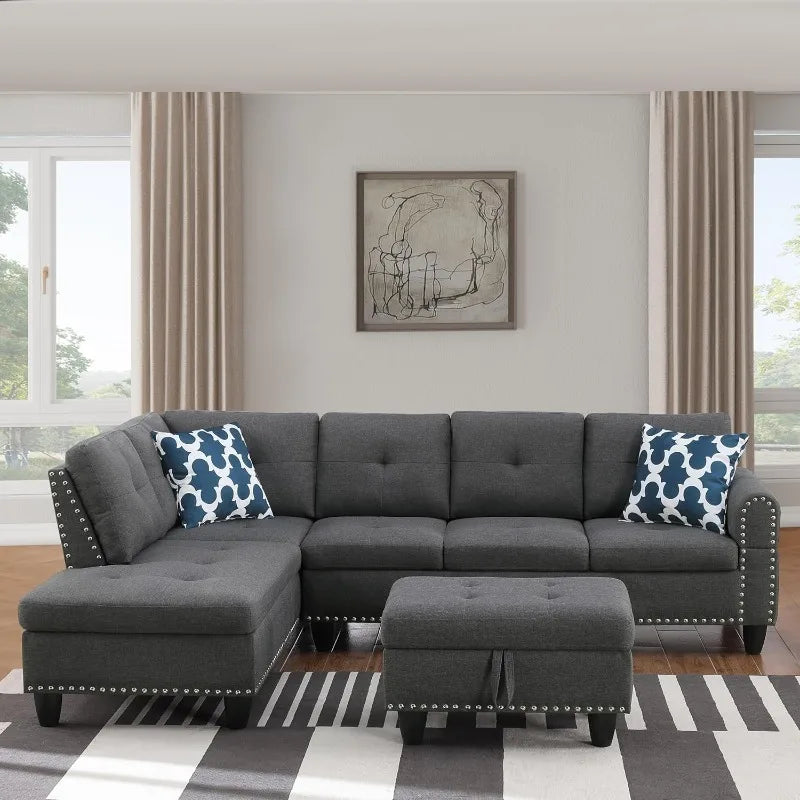 Linen Upholstered Sectional Sofa Set 3 PCS