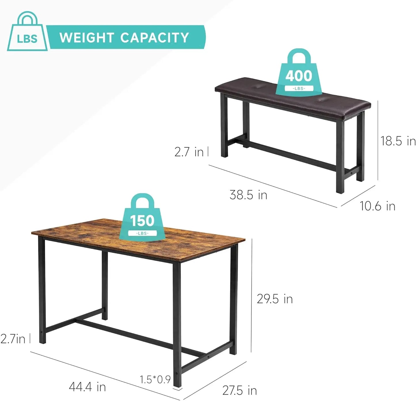 Rectangular Dining Table Set With Upholstered Benches