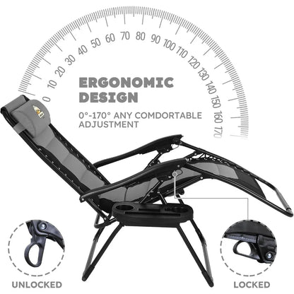 Set of 2 Foldable Patio Anti Gravity Reclining Chairs