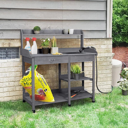 Outdoor Potting Workstation Bench Table with Drawer