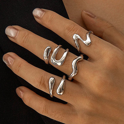 Punk Geometric Metal Irregular Rings for Wome/ Men